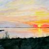 Georgian Bay Sunset
Original watercolour on 140 lb cold-pressed paper
15" x 24";
archival matting, framed.    

Prints also available